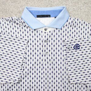 Greyson AOP Polo Shirt Men XL White/Blue Cricket All Over Print Poly Stretch S/S